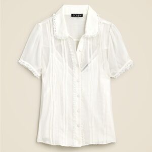 J. Crew Sheer Lace-Trim Button-up Shirt in Ivory | 16 | NWT